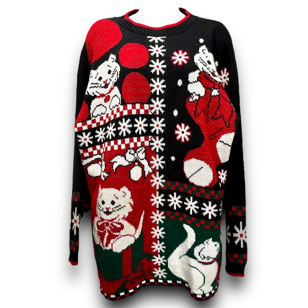 Vintage J.J. Browne cat Christmas knit sweater